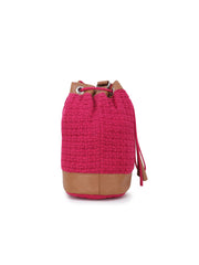 Classic Textured Dari and Leatherette Bucket Bag