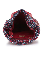 Boho Ethnic Printed Canvas Embellished Tote Bag With Tassel