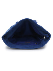 Shore Checked Denim Tote Bag With Tassel
