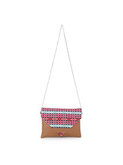 Geomat Striped Leatherette Jacquard Sling Bag With Chain Strap