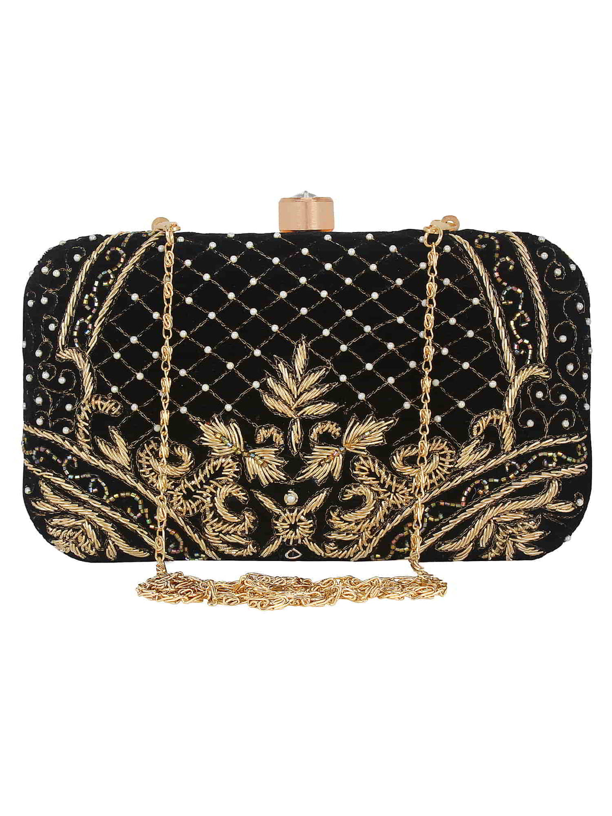Adorn Embroidered & Embelished Velvet Fabric Clutch