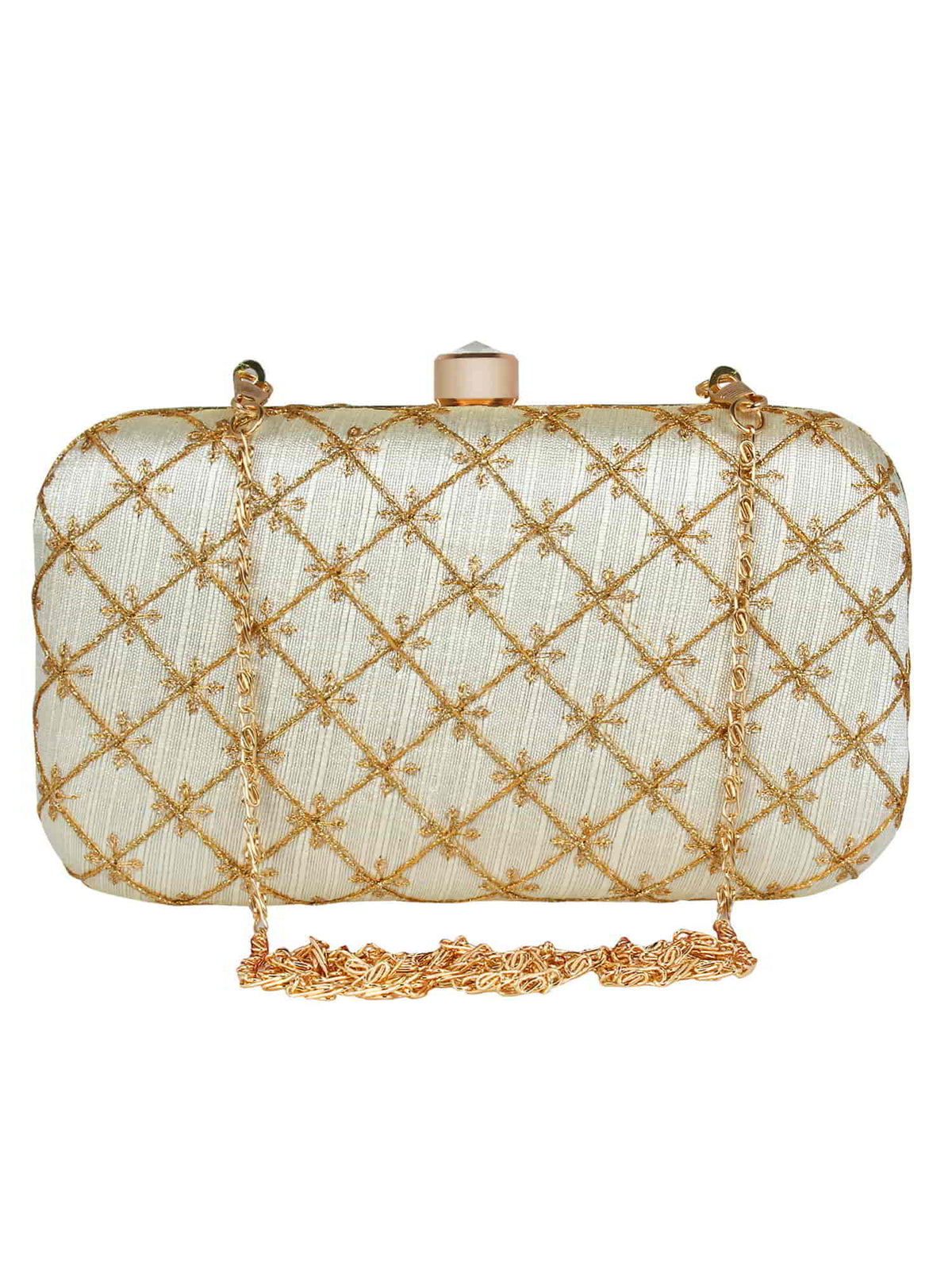 Tulle Embroidered & Embellished Faux Silk Clutch