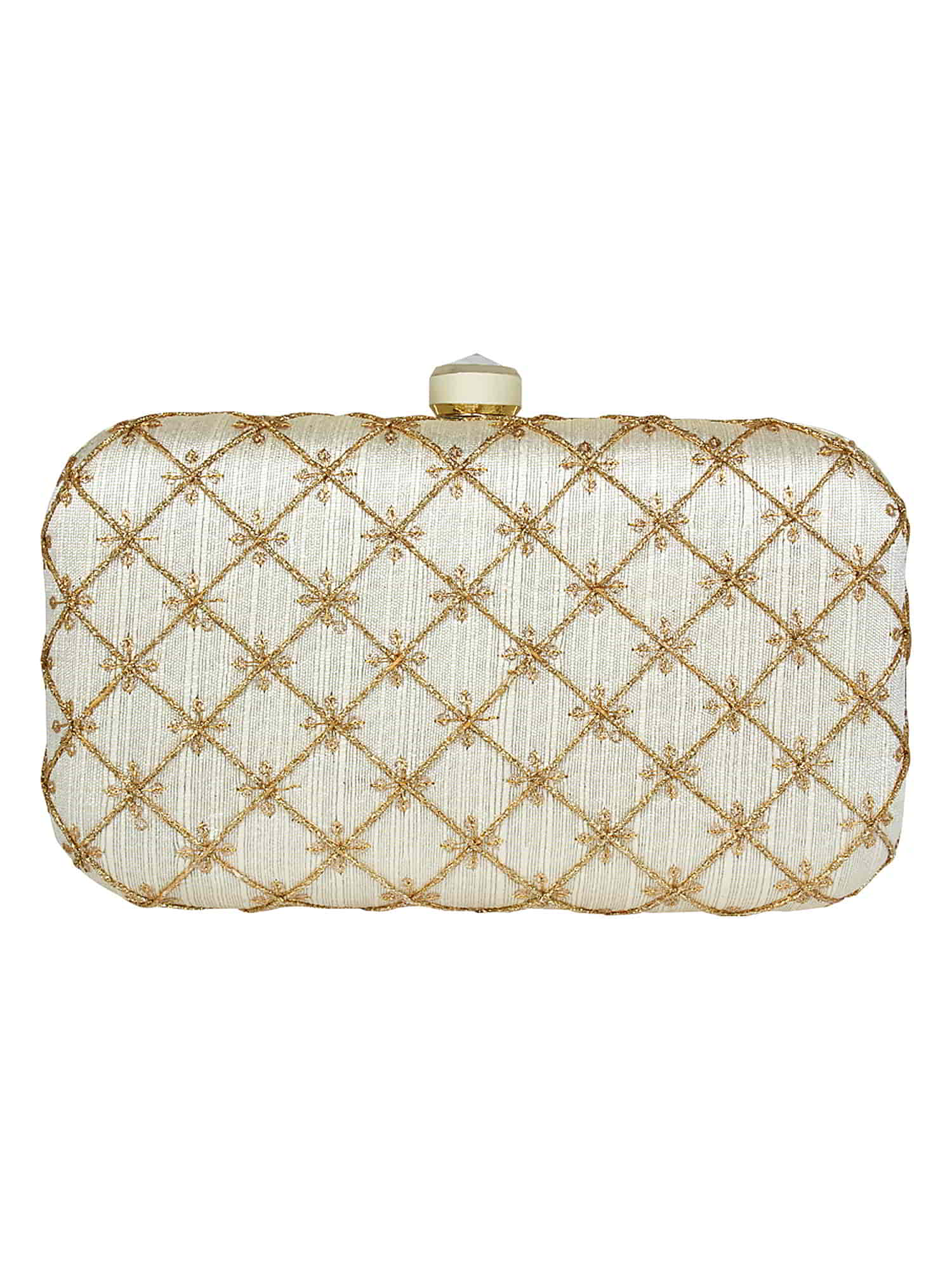 Tulle Embroidered & Embellished Faux Silk Clutch