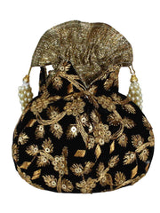 Lotus Embroidered Velvet Potli