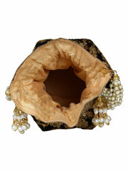 Lotus Embroidered Velvet Potli