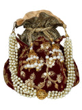 Lotus Embroidered Velvet Potli