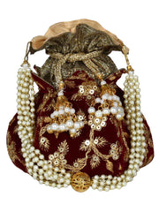 Lotus Embroidered Velvet Potli