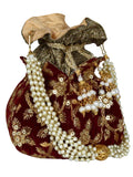 Lotus Embroidered Velvet Potli