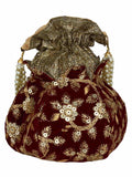 Lotus Embroidered Velvet Potli