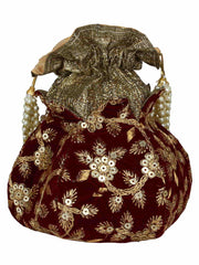 Lotus Embroidered Velvet Potli