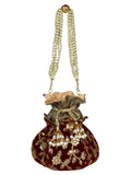 Lotus Embroidered Velvet Potli