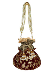 Lotus Embroidered Velvet Potli