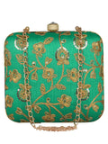 Vista Embroidered Faux Silk Box Clutch