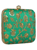 Vista Embroidered Faux Silk Box Clutch