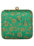 Vista Embroidered Faux Silk Box Clutch