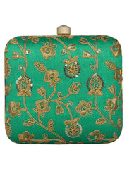 Vista Embroidered Faux Silk Box Clutch