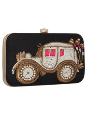 Spiffy Embroidered Faux Silk Box Clutch