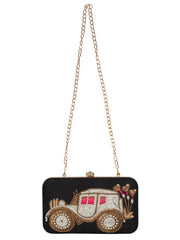 Spiffy Embroidered Faux Silk Box Clutch