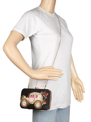 Spiffy Embroidered Faux Silk Box Clutch