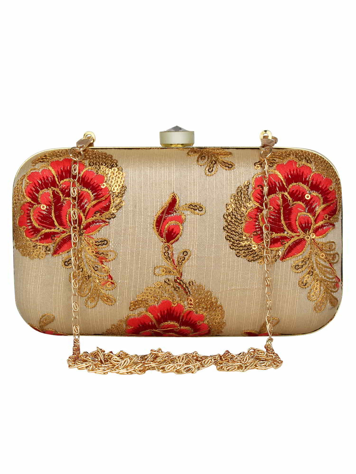 Tulle Embroidered Faux Silk Box Clutch