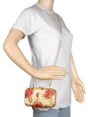 Tulle Embroidered Faux Silk Box Clutch