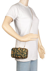Tulle Embroidered Faux Silk Box Clutch