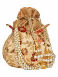 Lotus Embroidered Faux Silk Potli