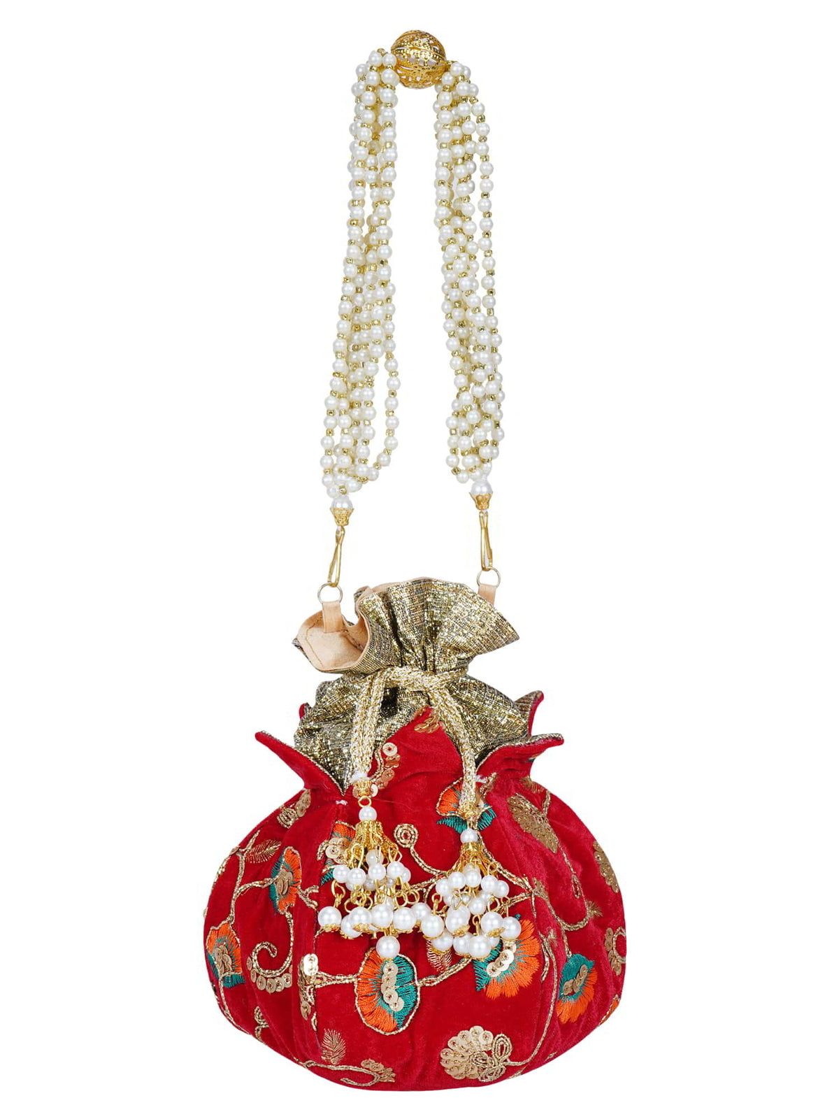 Lotus Sequines Embroidered Velvet Potli