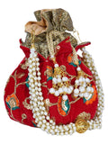 Lotus Sequines Embroidered Velvet Potli