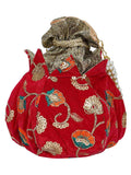 Lotus Sequines Embroidered Velvet Potli