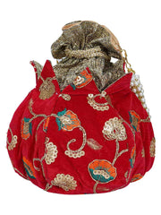 Lotus Sequines Embroidered Velvet Potli