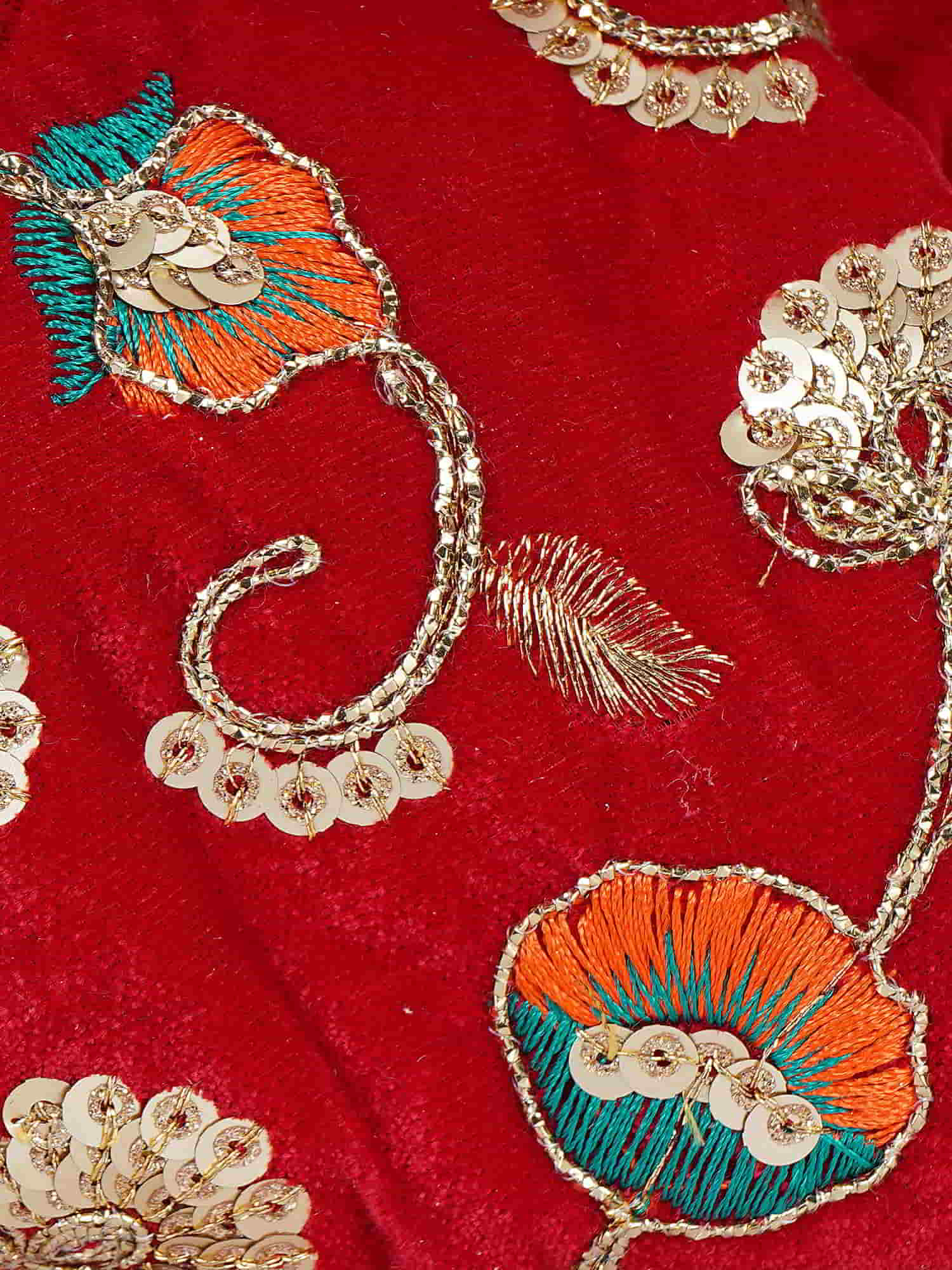 Lotus Sequines Embroidered Velvet Potli