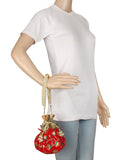Lotus Sequines Embroidered Velvet Potli