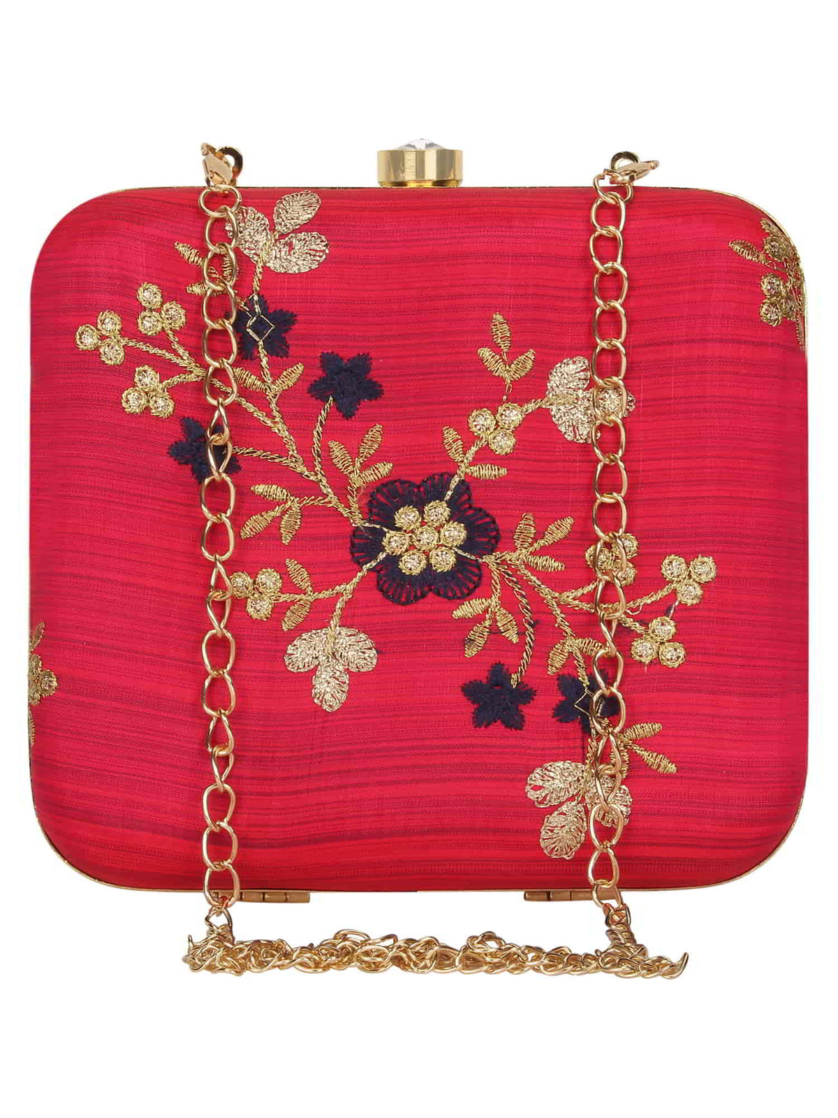 Vista Embroidered Faux Silk Box Clutch