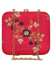 Vista Embroidered Faux Silk Box Clutch