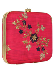 Vista Embroidered Faux Silk Box Clutch