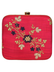 Vista Embroidered Faux Silk Box Clutch