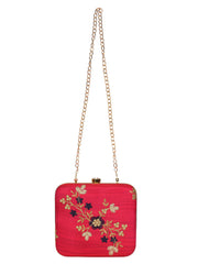 Vista Embroidered Faux Silk Box Clutch