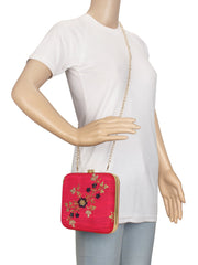 Vista Embroidered Faux Silk Box Clutch