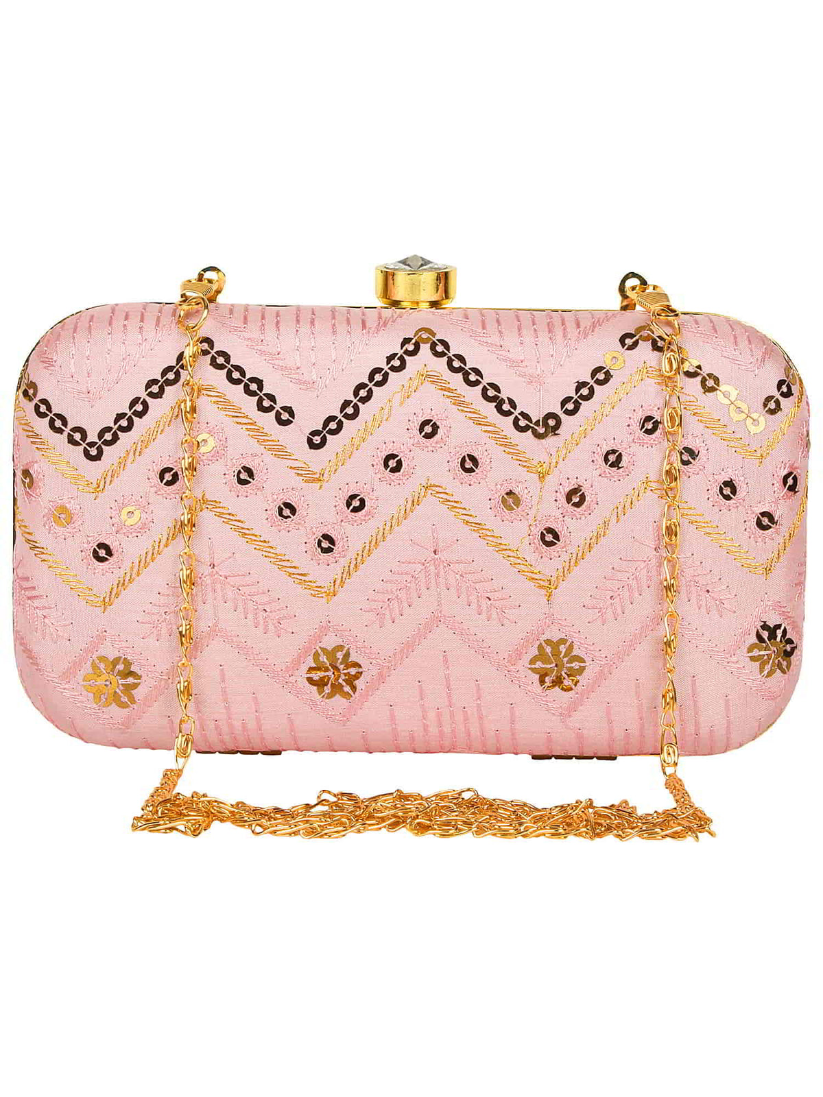 Web Sequines Embroidered Faux Silk Clutch
