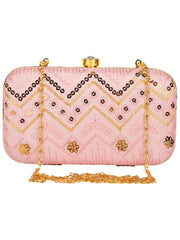 Web Sequines Embroidered Faux Silk Clutch