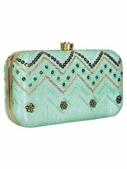 Web Sequines Embroidered Faux Silk Clutch