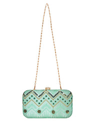 Web Sequines Embroidered Faux Silk Clutch
