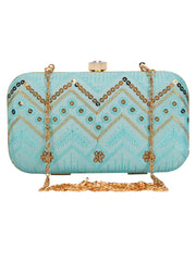 Web Sequines Embroidered Faux Silk Clutch