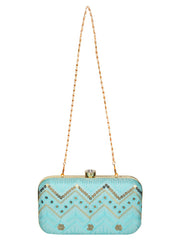 Web Sequines Embroidered Faux Silk Clutch