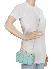 Web Sequines Embroidered Faux Silk Clutch