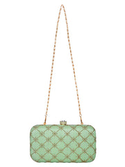 Web Sequines Embroidered Faux Silk Clutch