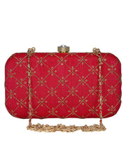 Web Sequines Embroidered Faux Silk Clutch