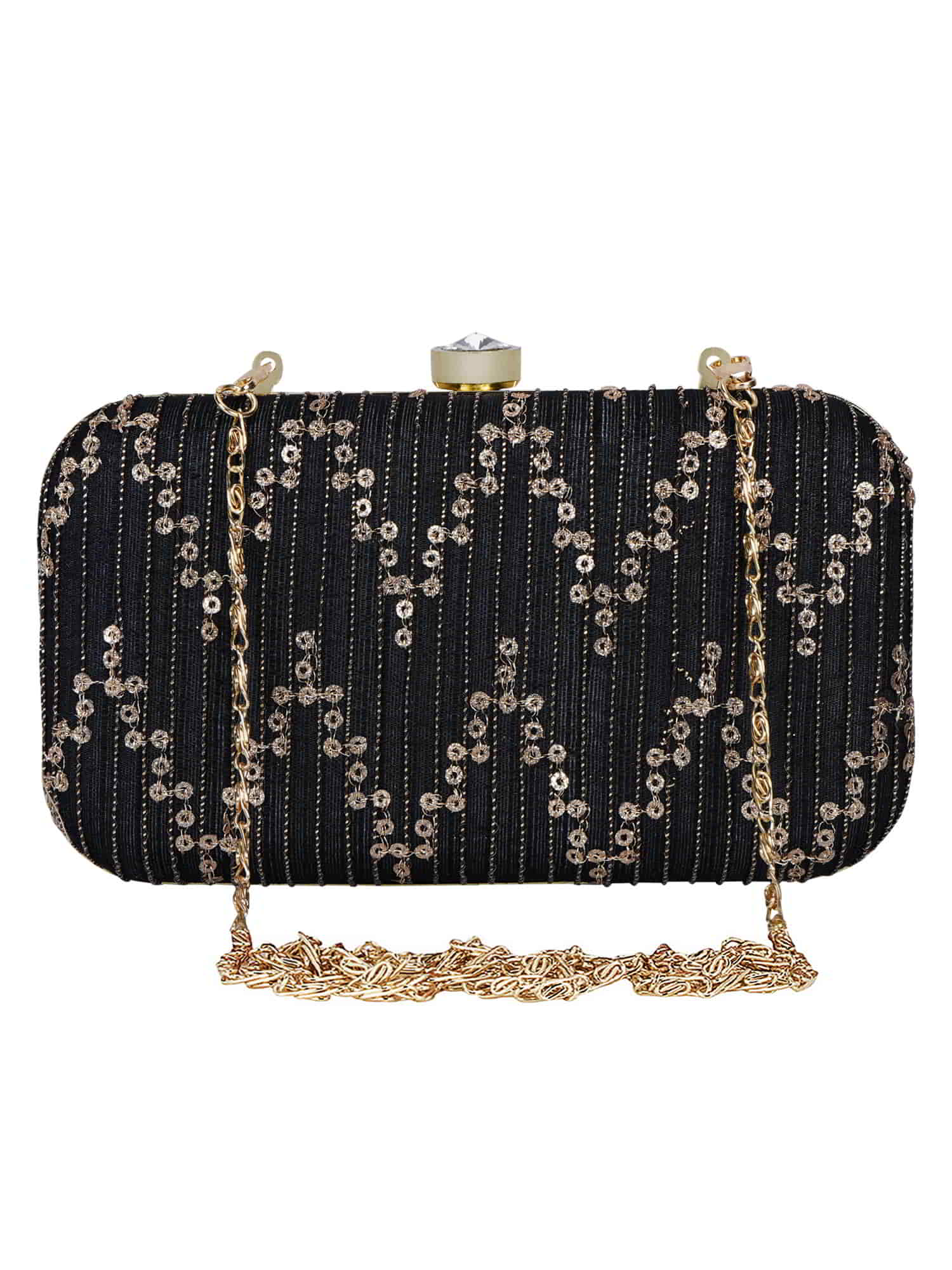 Web Textured Sequined Faux Silk Clutch