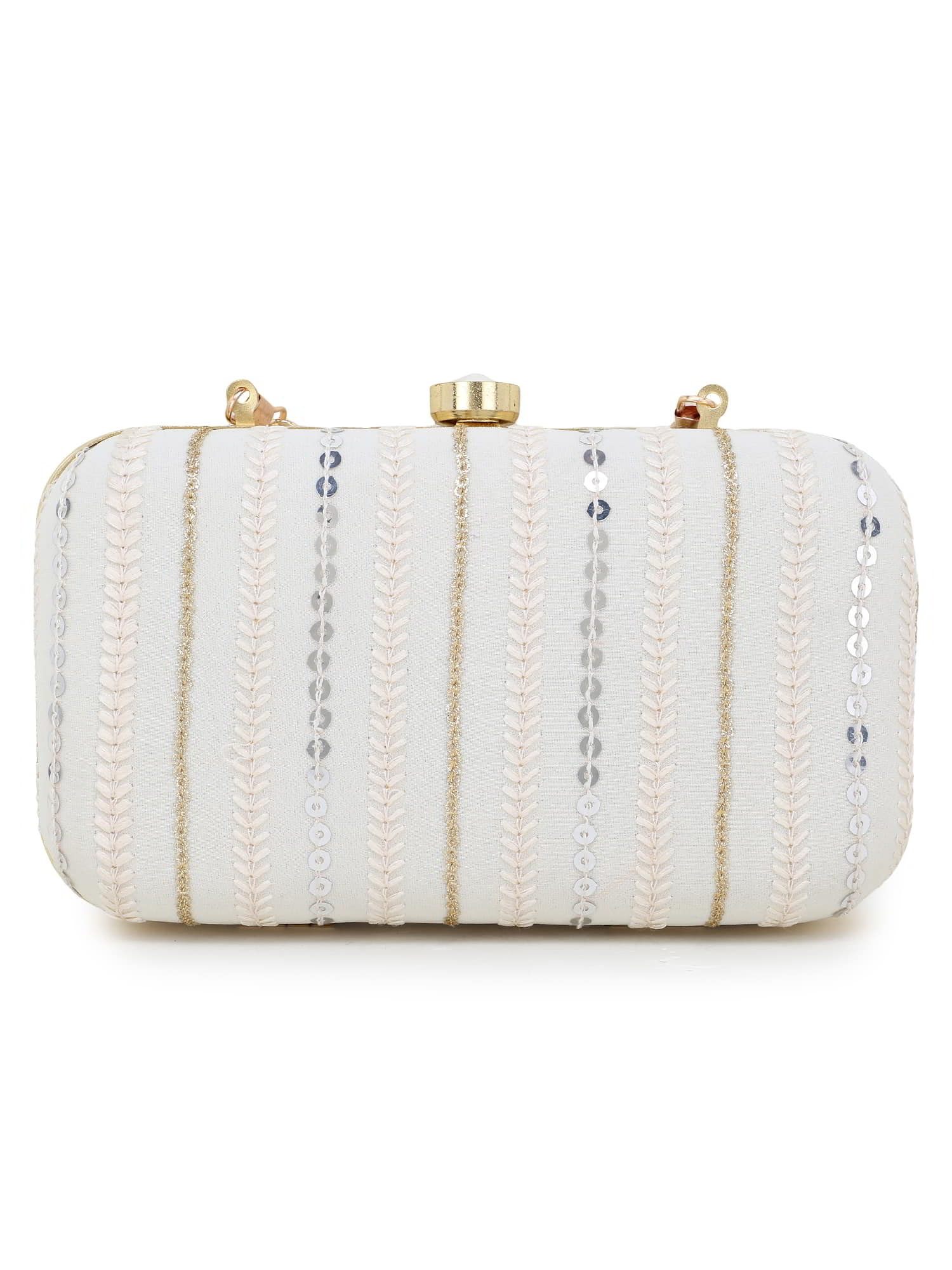 Tulle Striped Embellished Faux Silk Clutch